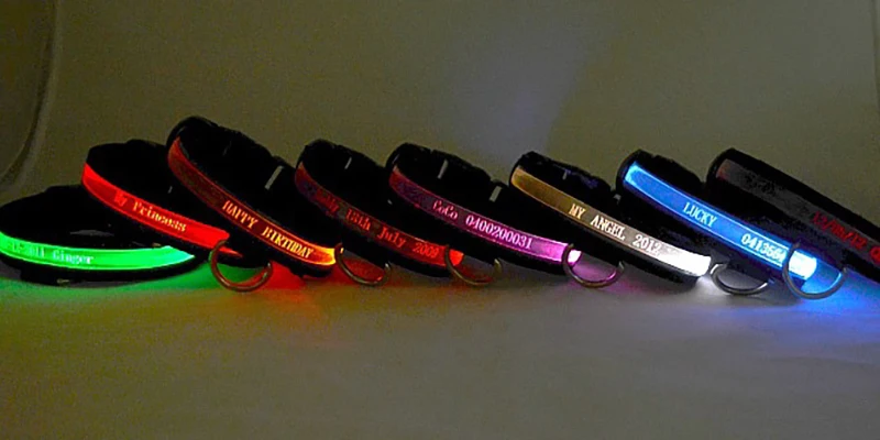 Engraved ID LED Dog Collar Luminous USB Custom Dog Tag Personalized Nylon Pet Dog Collar Led USB Light Night Safety Collar Perro