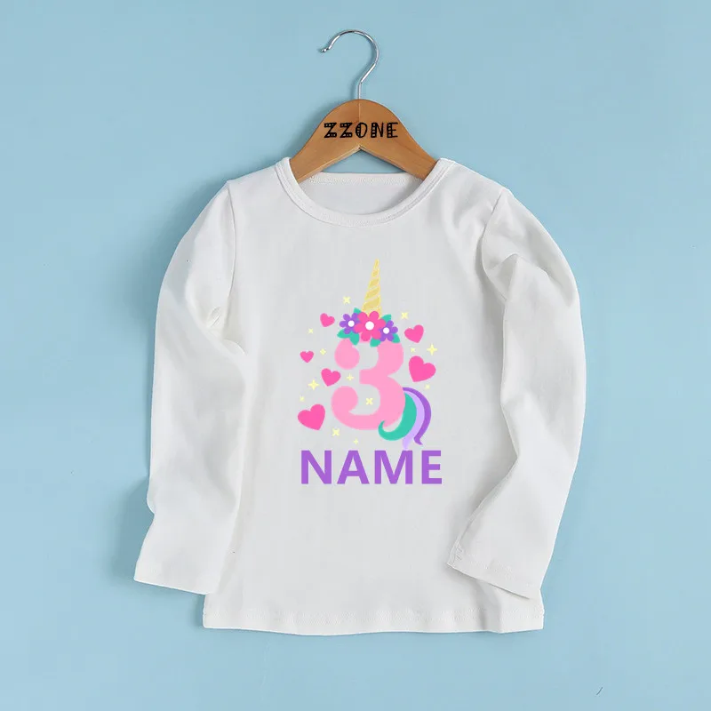 

Customize Name Birthday T shirt Cute Unicorn Number 1-10 Cartoon Girls T-shirt Baby Children Tops Funny Kids Clothes,LKP5399