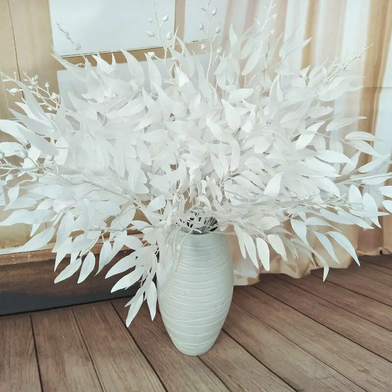 Artificial White Flower Plant Wedding Bouquet Decoration Silk Flower Home Vase Decor Willow Leaf Green Grass Fake Flowers Plant