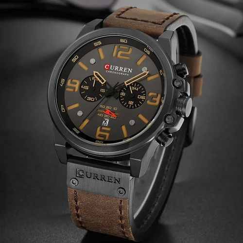 Imagen 2 del producto Relojes CURREN para hombre, marca de lujo, reloj de pulsera deportivo resistente al agua, cronógrafo de cuarzo, reloj militar de cuero genuino, reloj Masculino