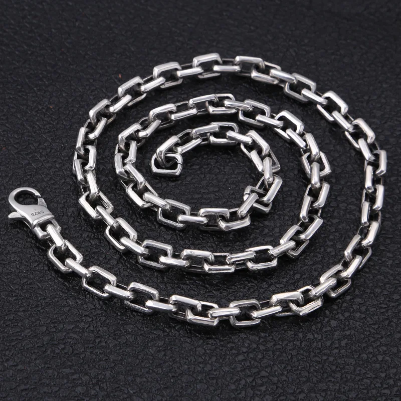 Hip hop S925 Sterling Silver Thai Silver Rapper Men Box Chain Link Necklace 925 Pure Silver Male Thick Necklace 7mm Fine Jewelry