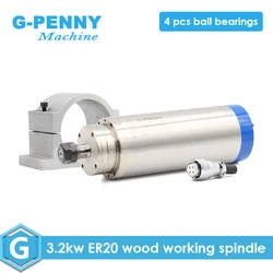 3.2kw water cooled spindle motor 4pcs ceramic ball bearings 3.2kw wood working spindle & 100mm spindle holder / brakcet