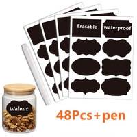 48pcs Removable Blackboard Sticker for Spice Jar Kitchen Jars Bottles Label Sticker with Erasable Marker Kitchen organization