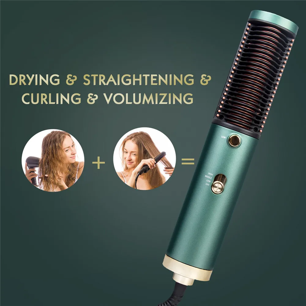 

Hot Air Brush Hair Blow Dryer 3 in 1 Blower Comb Straightening Iron Straightener Curler Home Use Hair Styling Tools