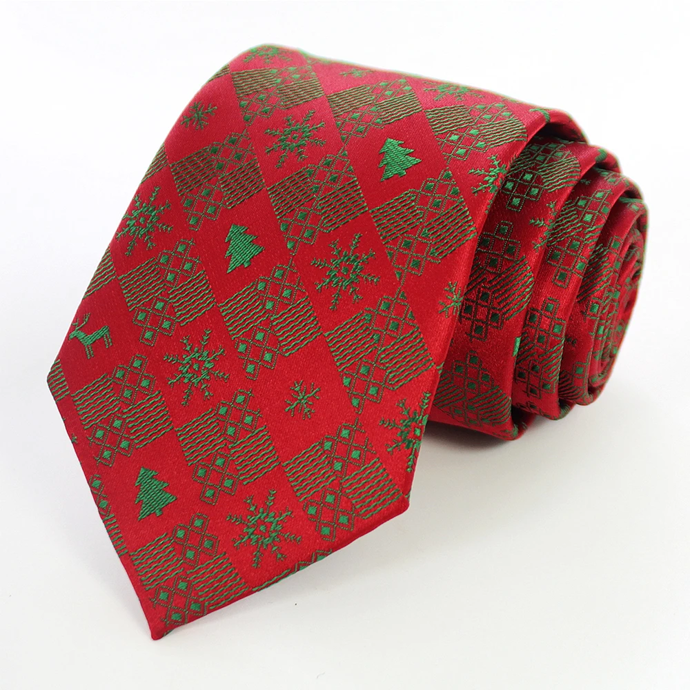 JEMYGINS Neuartige Weihnachtskrawatten, Weihnachtsmann-Schneeflocken-Krawatte, Rot-Grüne Seiden-Jacquard-Krawatte für Männer und Kinder, Weihnachtsgeschenk – Detail 24