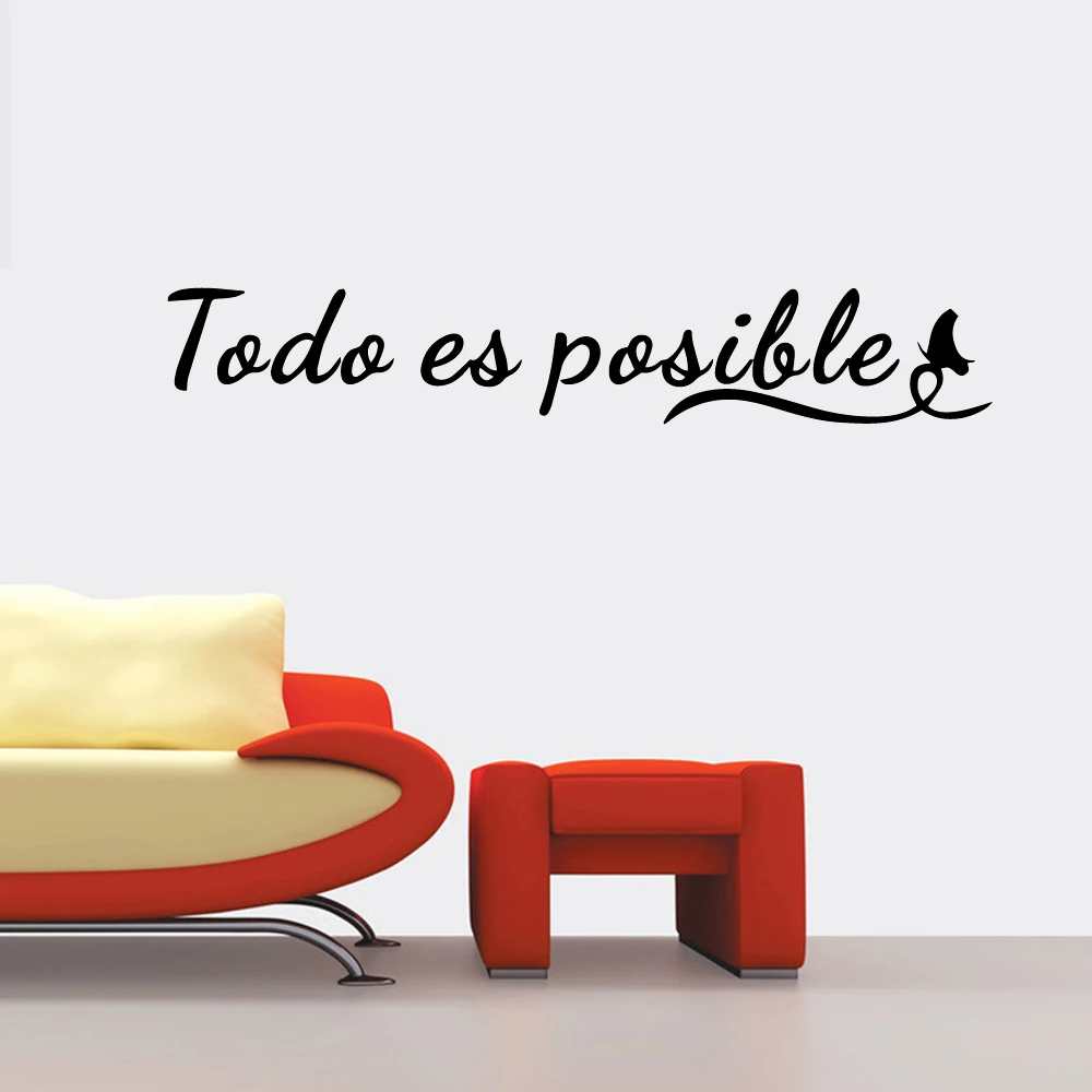 Everything Is Possible Wall Stickers Spanish Inspirational Quotes For Teen Room Modern Office Home Decor Vinyl Window Decal