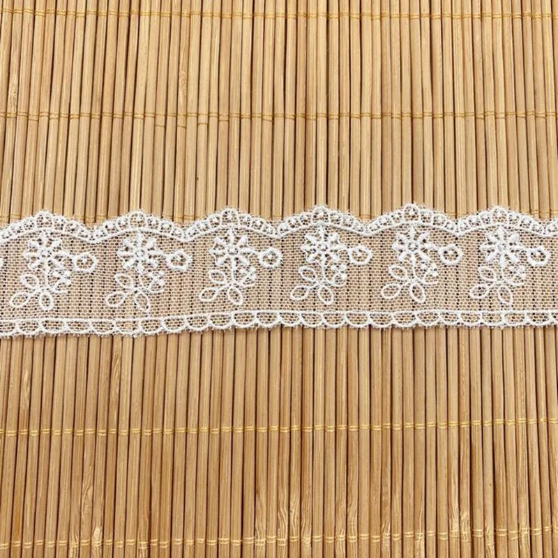 5Yards Bilateral White Mesh 3.4cm Width Embroideried Flower Tulle Lace Fabric DIY Baby Clothing Accessories Garment Accessories