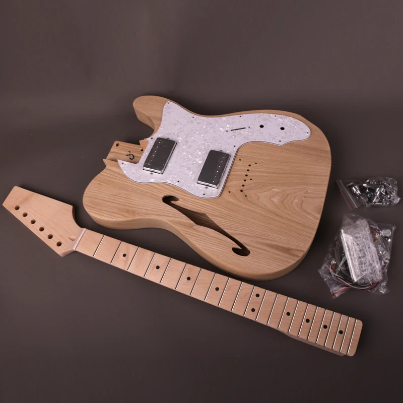 DIY Electric Guitar Kit  Semi-Hollow Ash Body With F Holes Maple Neck 22 Frets Truss Rod adjust