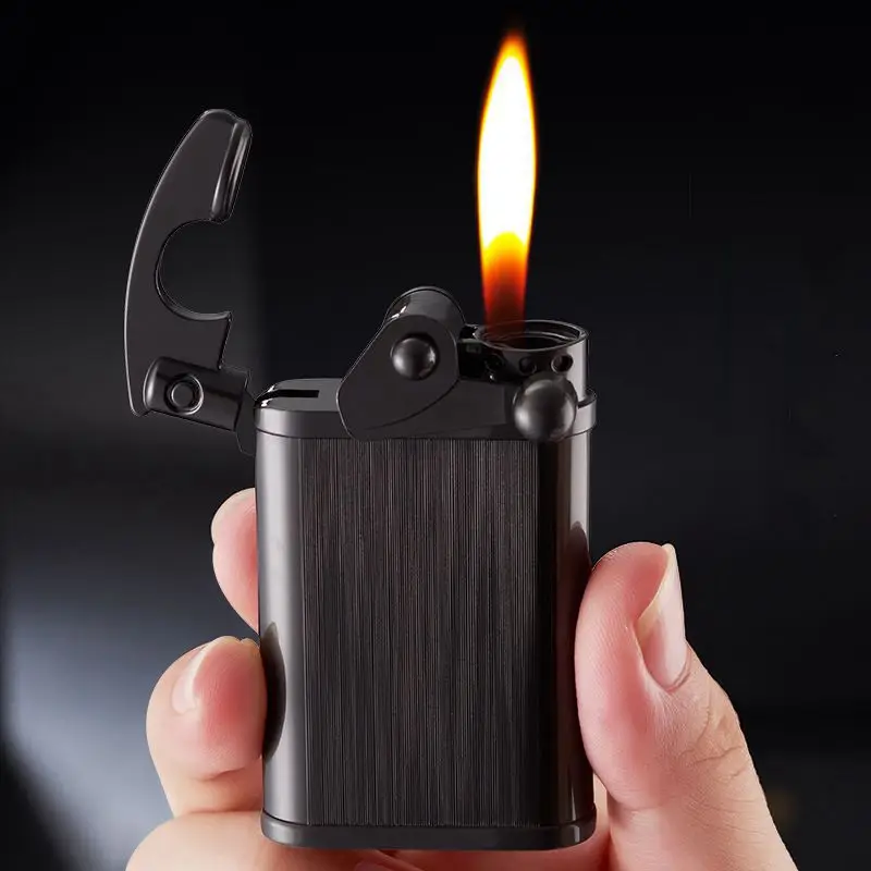 2022 Mới Đá Cánh Tay Đôi Ngọn Lửa Bật Lửa Gas Butane Chống Gió Mở Ngọn Lửa Kim Loại Turbo Bật Lửa Nam Hút Thuốc Tiện Ích Tặng