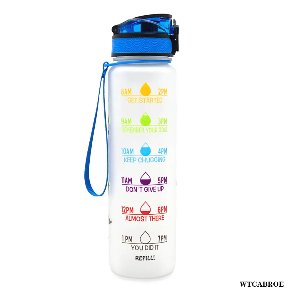 1L Tritan Gourd Vacuum Water Bottle With Time Marker Bounce Cover 1000ml Water Jug Bottle Leakproof Cup Sports Fitness Bottles