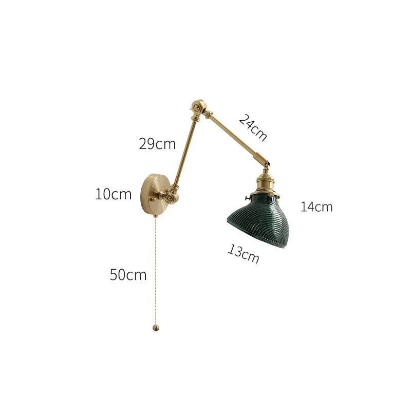 IWHD Nordic Modern Glass Wall Lamp Beside Pull Chain Switch Bedroom Stair Light Copper Long Arm Wall Sconce LED Wandlamp