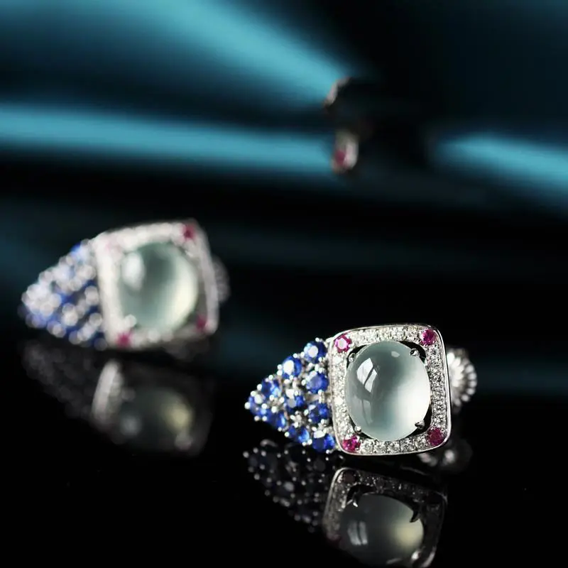 Original new silver diamond natural ice egg round chalcedony earrings luxury high-end elegant ladies jewelry
