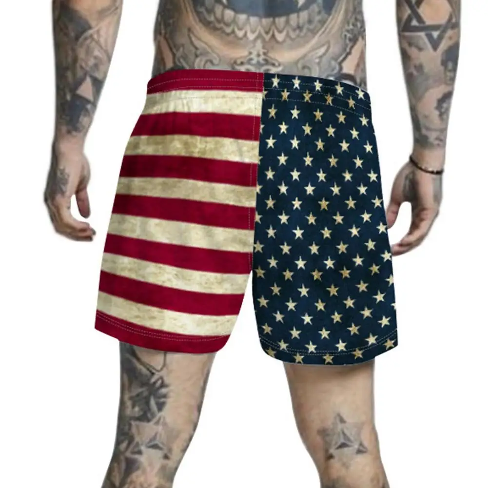 independence Day Shorts Quick dry Elastic band Drawstring pocket beach pants loose Shorts summer Breathable US flag men Shorts