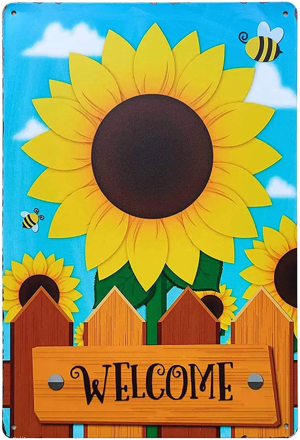 

Rustic Sunflower Welcome Sign Vintage Tin Bar Sign Farmhouse Country Home Front Door Decor for Living Room Bedroom Decoration 8X