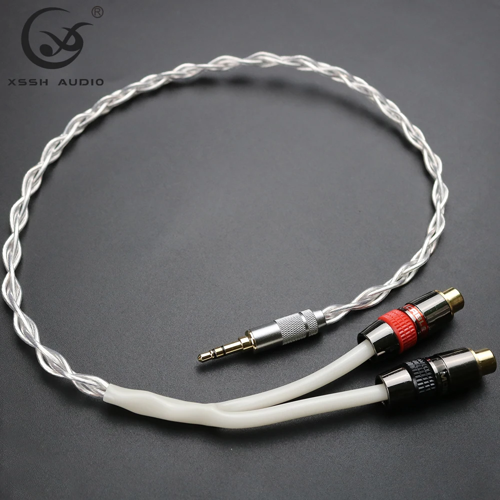 

Aux Line 1/6" 3.5mm Stereo to 2 Female RCA XSSH Audio YIVO DIY OFC Pure Copper Plated Siver Headphone Aux Audio Cable Wire Cord