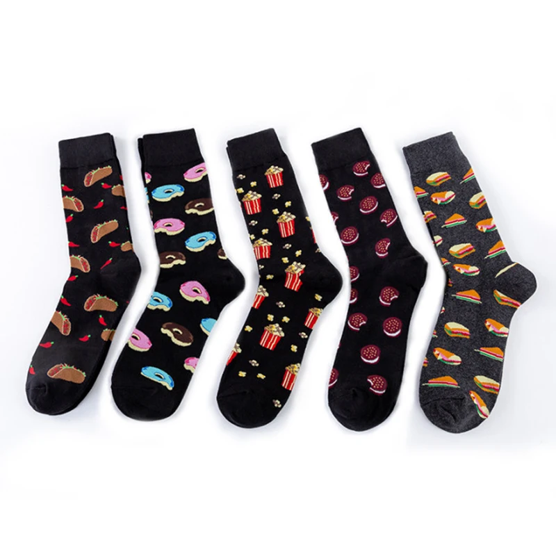 2021 Happy Socks Men Women Hot Dog Tortilla Biscuit Sandwich Popcorn Dark Food Series Funny Socks Male Skateboard Sock