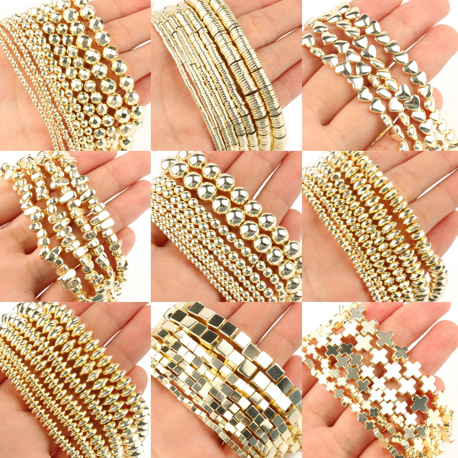 Natural Light Gold Plated Hematite Stone Beads Faceted Star Heart Round Loose Beads For Jewelry Making DIY Bracelet Accessories