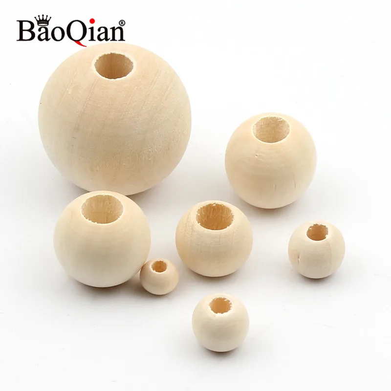 10-40mm Big Hole Natural Wooden Beads Lead-free Wood Round Balls For Jewelry Making Diy Teething Spacer Wood Crafts