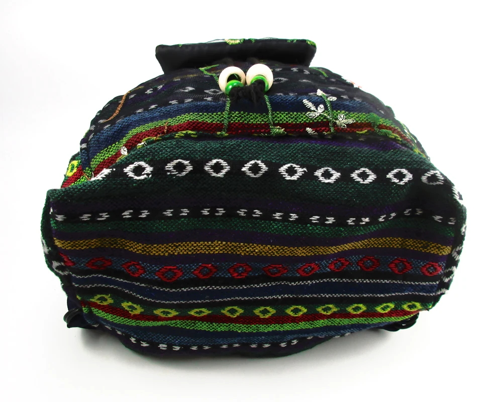 Tribal Vintage Hippie Colorful Travel Backpack Bag For Women Embroidery Pom Charm Hmong Ethnic Bohemian Boho Rucksack SYS-586