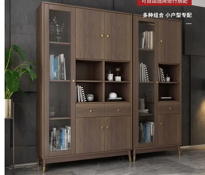 

Bookcase with glass door bookcase bookcase combination Nordic simple floor dustproof bookcase with whole wall storage cabinet