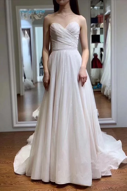 New A-Line Sweetheart Wedding Dress Long Sexy Sleeveless Formal Simple Bride Marriage Robe Noiva Wedding Gowns