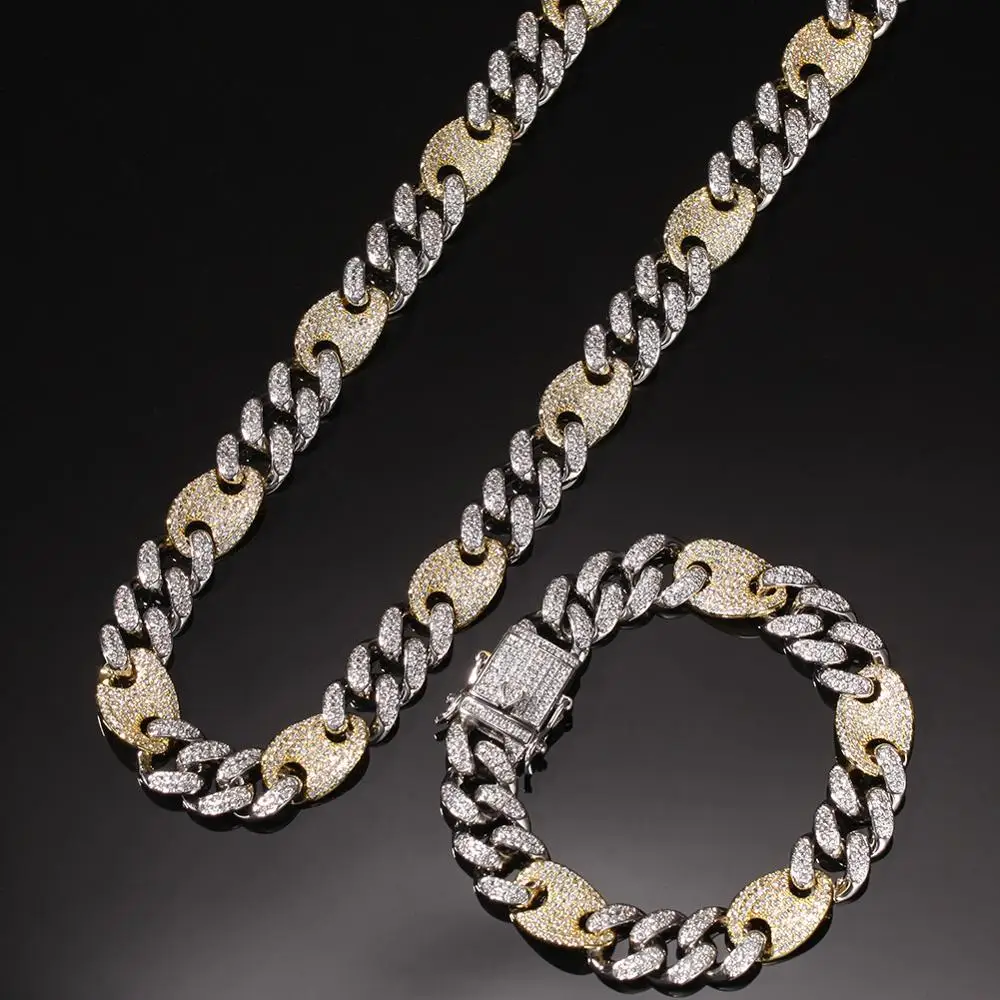 Micro Pave AAA CZ Stone Round Cuban Coffee Beans Chain Bracelets For Men Hip Hop Bling Iced Out CZ Rapper Jewelry Gold Color