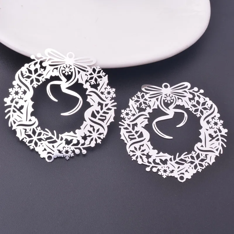 6pcs 50*48mm Light gold Color Big Garland Charms Silver Color  Floral Hoop Pendant Brass Jewelry Accessories