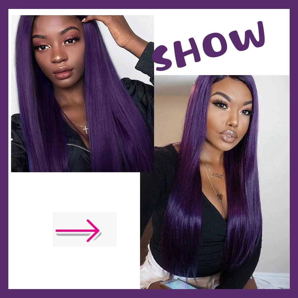 WERD Purple Synthetic Female Fair Wig Cosplay Long Smooth Wig Purple Daily Party Heat-resistant Glue-free