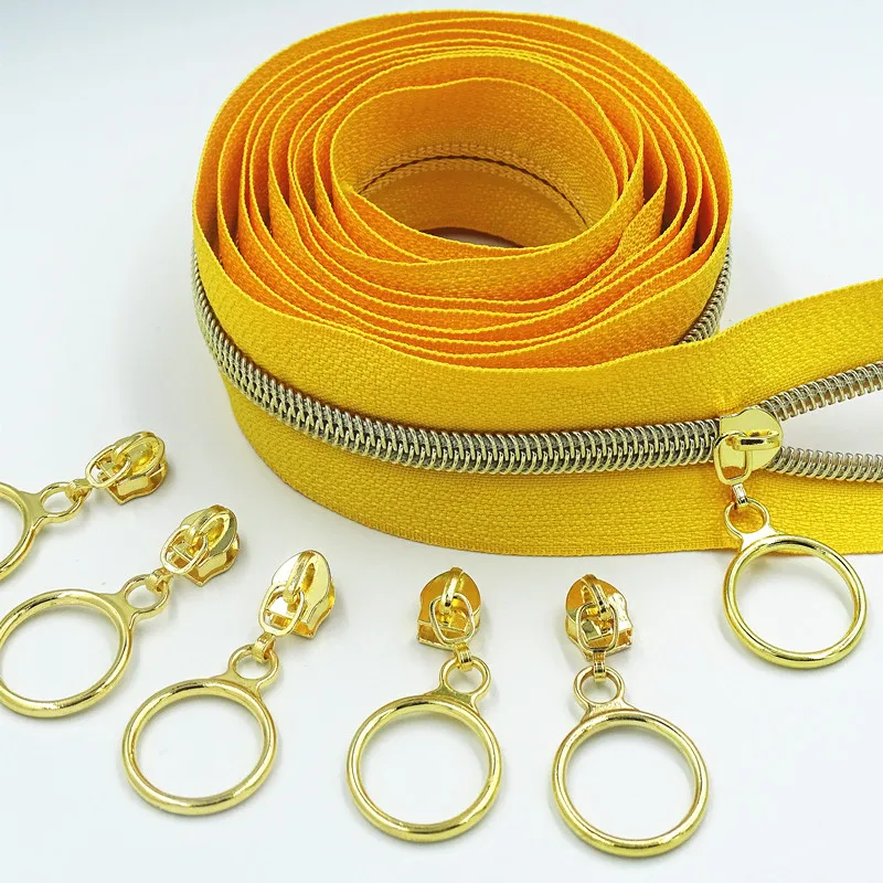 Golden Silver Colored 20pcs 5# Nylon Circle Zipper Puller Clothing Accessories Zinc Alloy luggage And Home Textile Puller