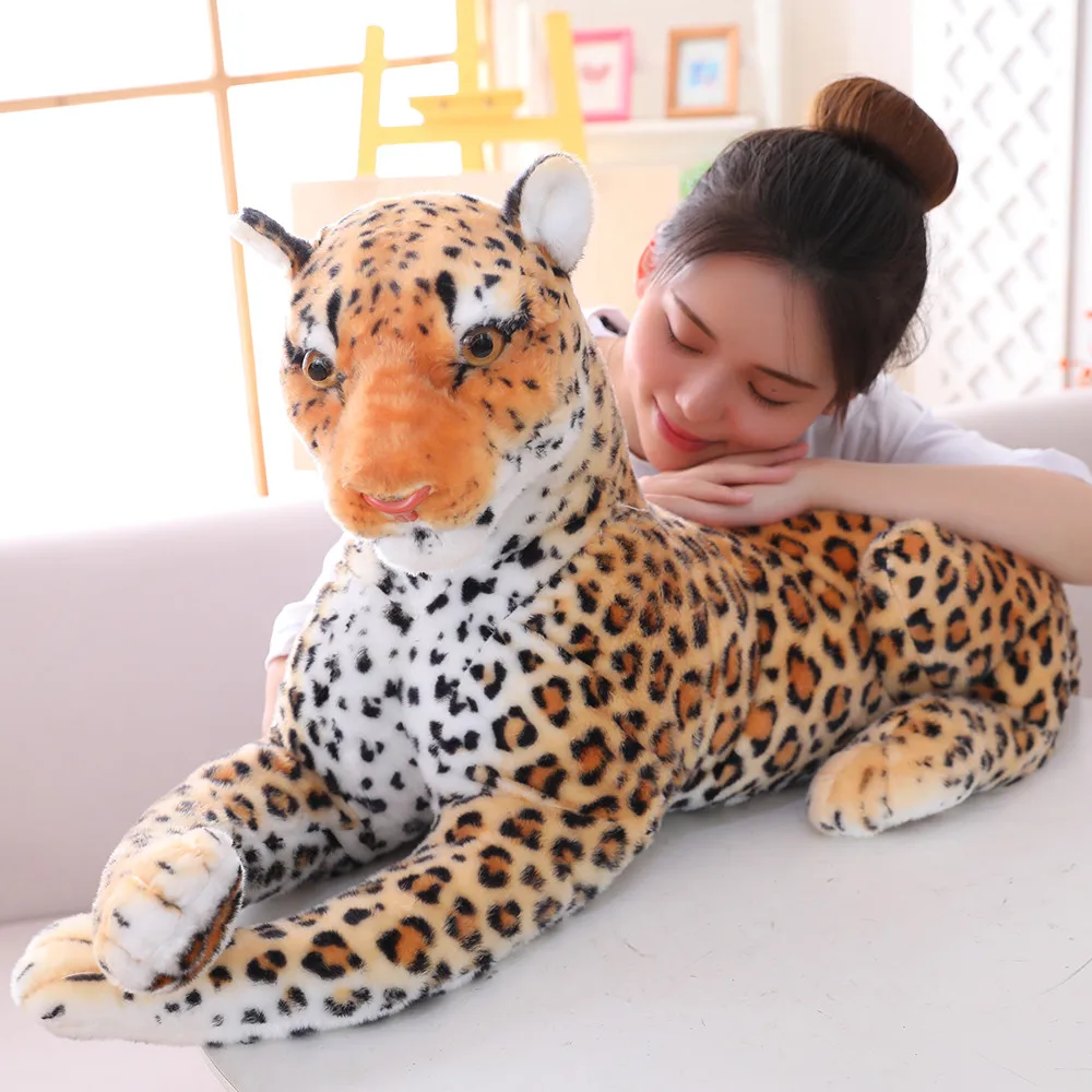 Huge Lifelike Tiger Leopard Plush Toys Stuffed Soft Wild Animals Simulation White Tiger Jaguar Doll Birthday Gifts