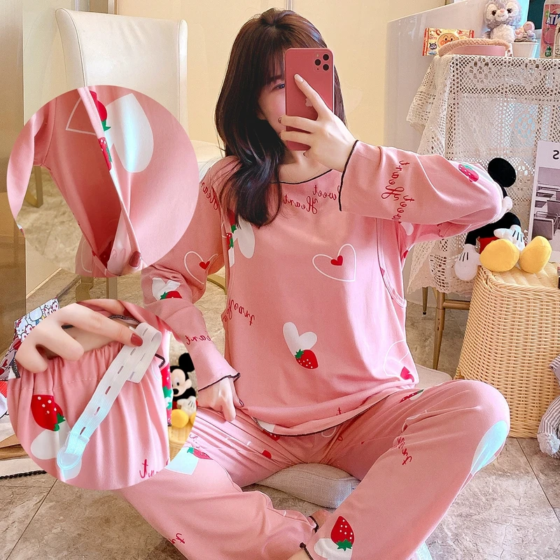 Breast Sleep Maternity Clothes for Pregnant Women Long Sleeve Pregnancy Winter Pajamas Nursing Clothing Breastfeeding Sleepwear