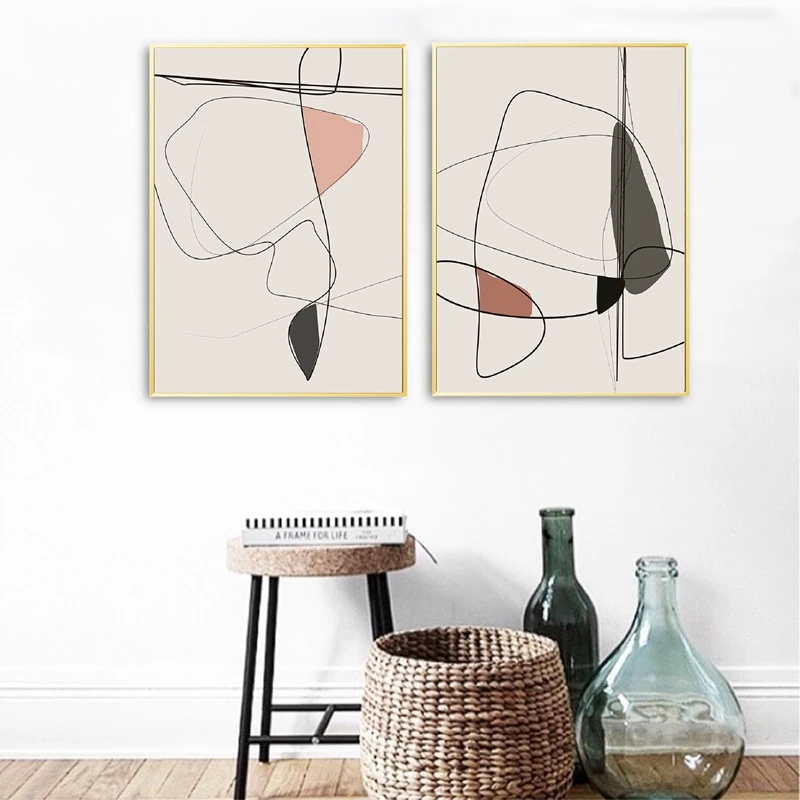 Abstract Art Posters and Prints Beige Peach Blush Pink Minimal Line Art Canvas Painting Wall Pictures for Living Room Home Decor