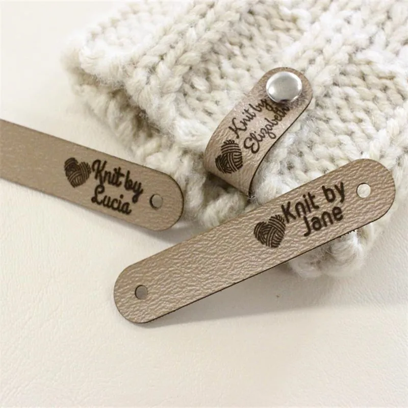 

Leather labels for knitted items, knitting labels with custom personalizad name or logo gift for knitters