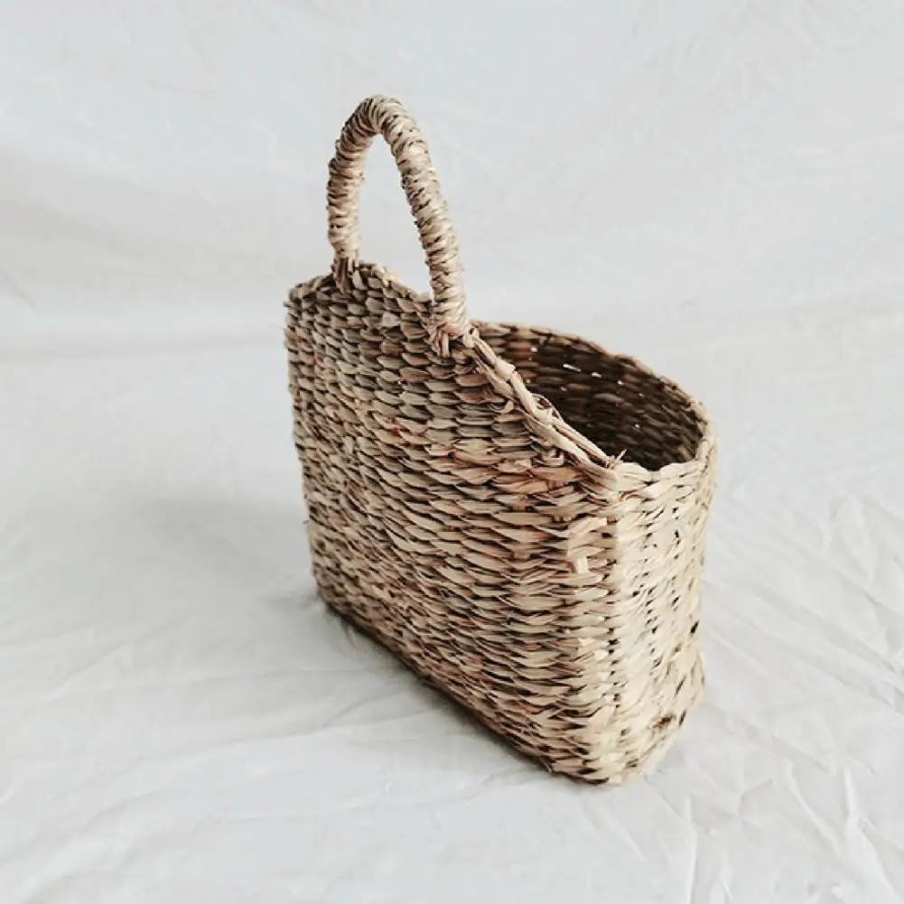 Wall Hanging Woven Basket Home Decor Rustic Straw Storage Basket Rattan Straw Woven Plant Holder House Storage Shelf