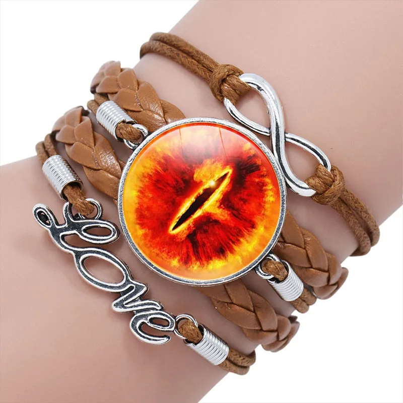 10PC Longan Eye Glass Cabochon Charm Braided Multi Layer Bracelets Men Women Fashion Leather Bangle Gifts Jewelry