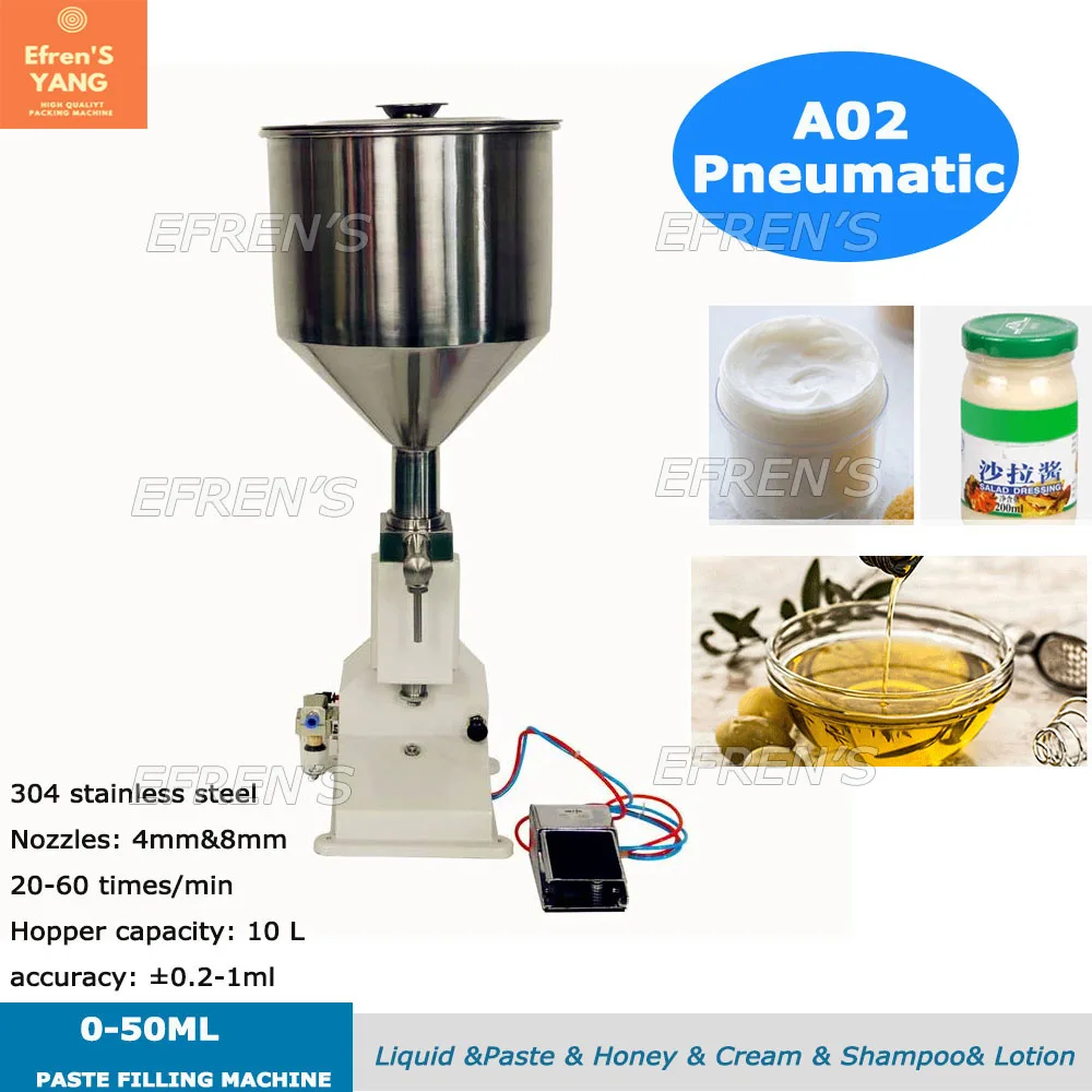 A02 Pneumatic Manual Paste Bottle Filling Machine Liquid Jam Filler Cream Shampoo Toothpaste Honey Cosmetics Quantitative 50ml