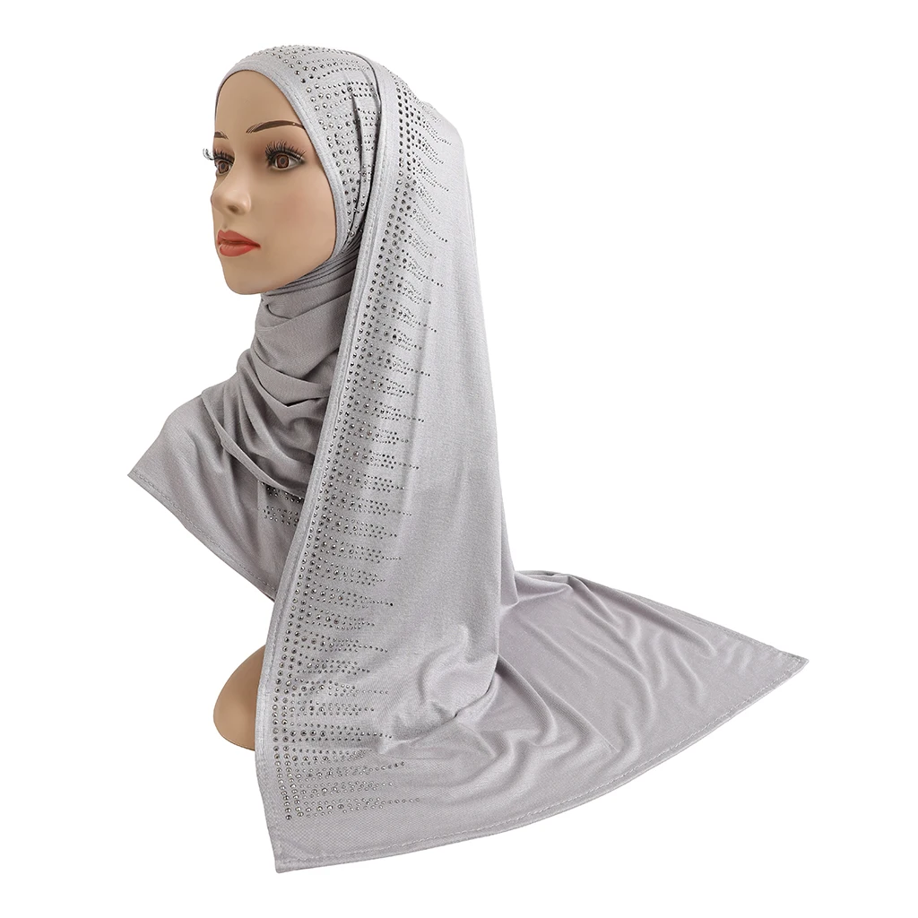 H203 High Quality Soft Cotton jersey scarf with stones modal headscarf women\'s hijab islamic female shawl Lady Bonnet headwrap