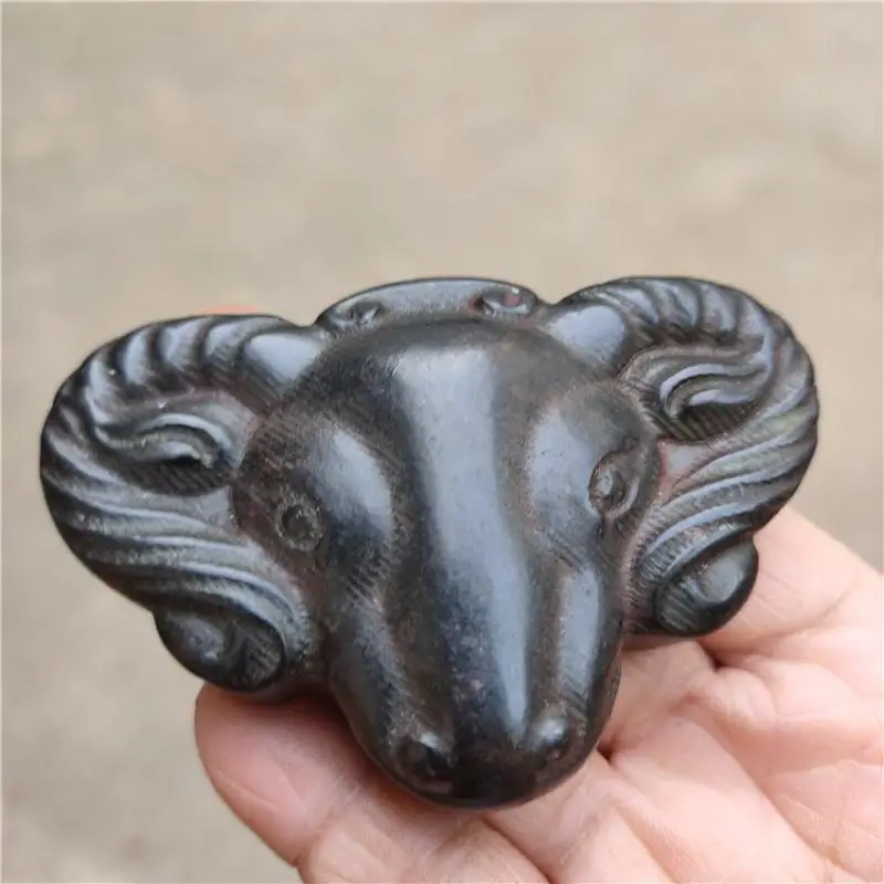 Tibet Hongshan Culture Natural Meteorite Zodiac Sheep Head Mask Statue Mascot Collection Pendant Decoration Home Decoration Gift