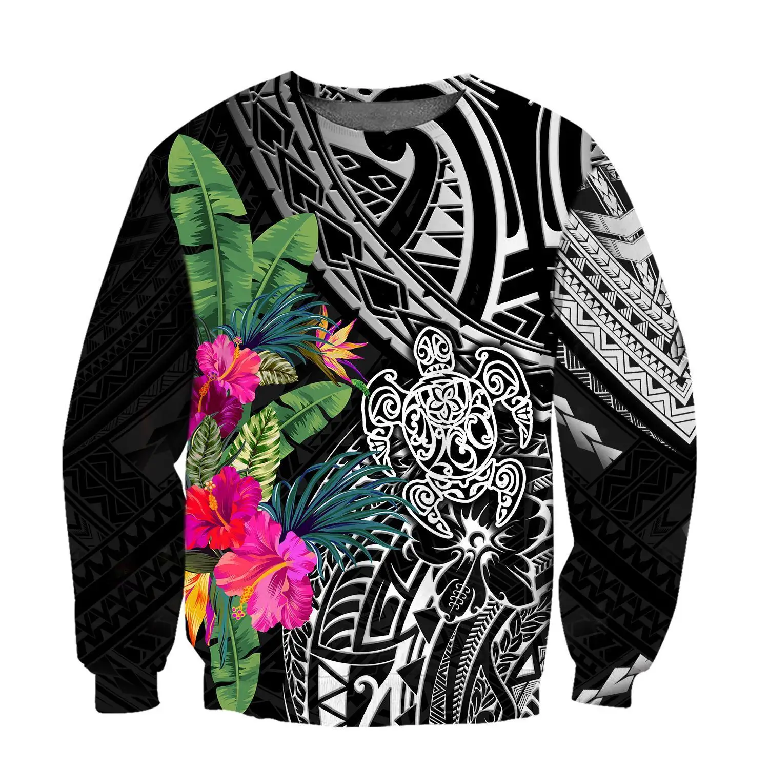 Autumn Hoodies Pohnpei Polynesian Turtle Tattoo & Flowers 3D Printed Unisex Zip Pullover Casual Harajuku Streetwear DW0406