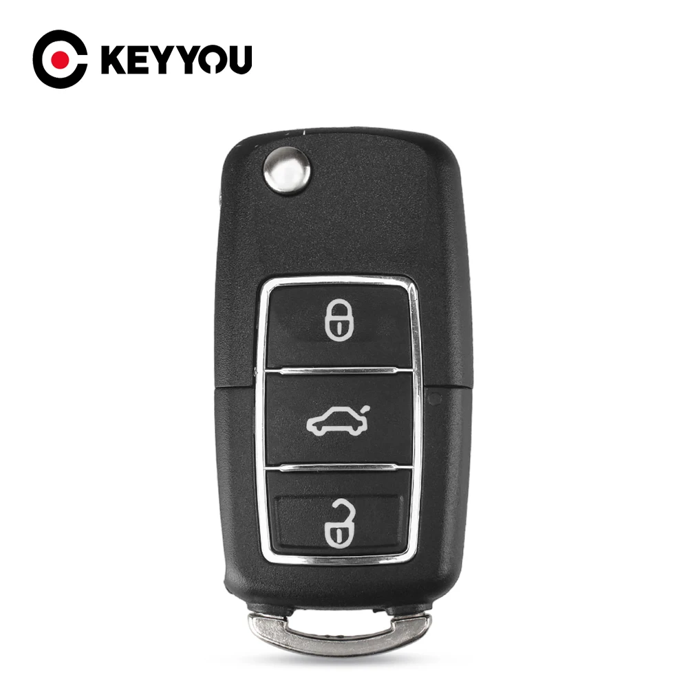 KEYYOU 10pcs chiave a distanza per auto Flip Key Shell Fob 3 pulsanti custodia per Volkswagen VW Jetta Golf Passat Beetle Skoda Seat Polo B5