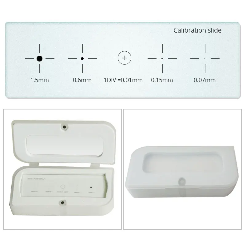 Microscope Stage Calibration Glass Slide Micrometer with 0.01mm Cross and Four dots 1.5mm/0.6mm/0.15mm/0.07mm