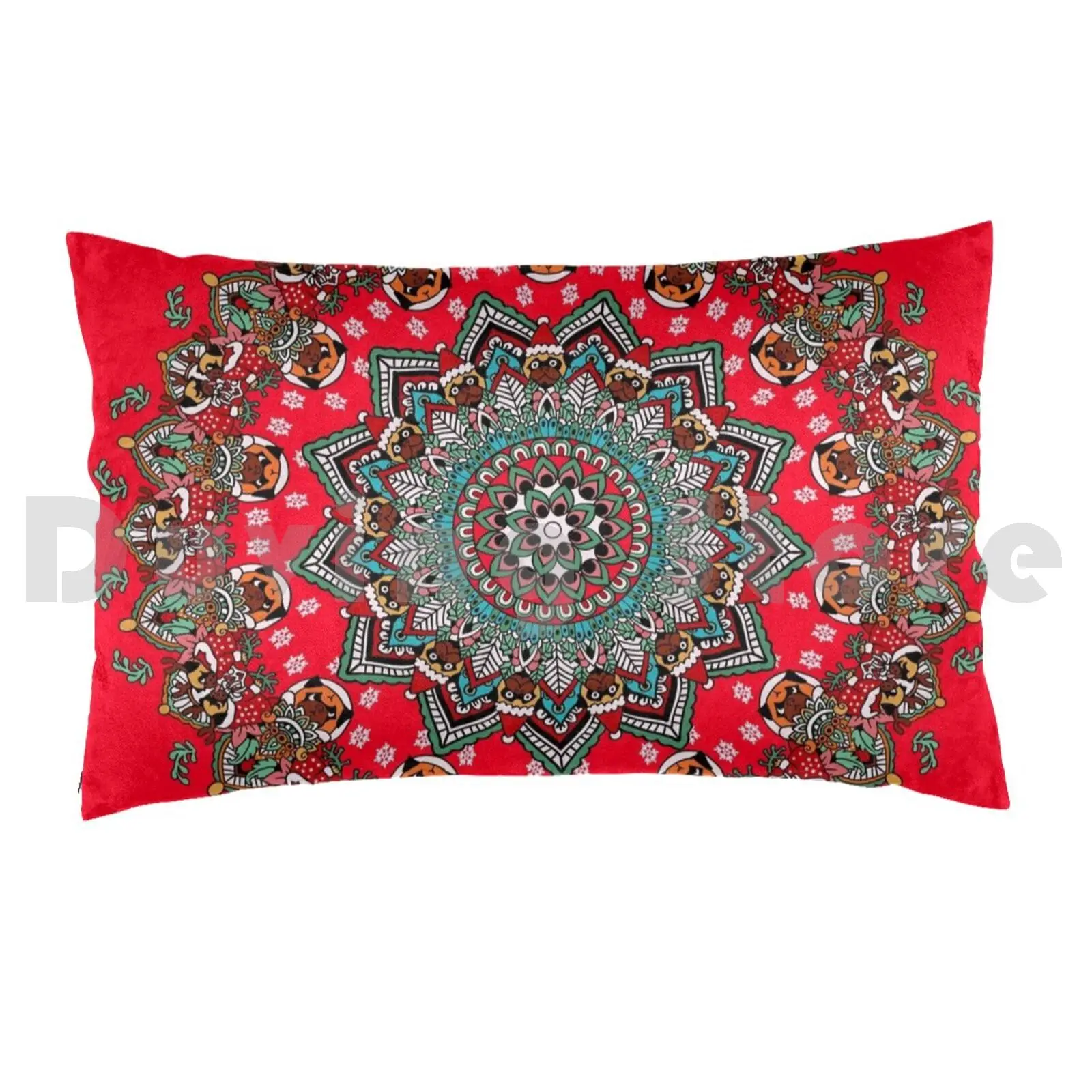 Mandala Christmas Pug Pillow Case Printed 35x50 Sparkling Beautifully Home Christmas Presents Good Vibe