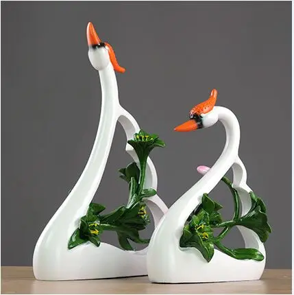 couples swan lovers art decoration resin swans model statue handicraft sculpture living room wedding decoration gift a2213