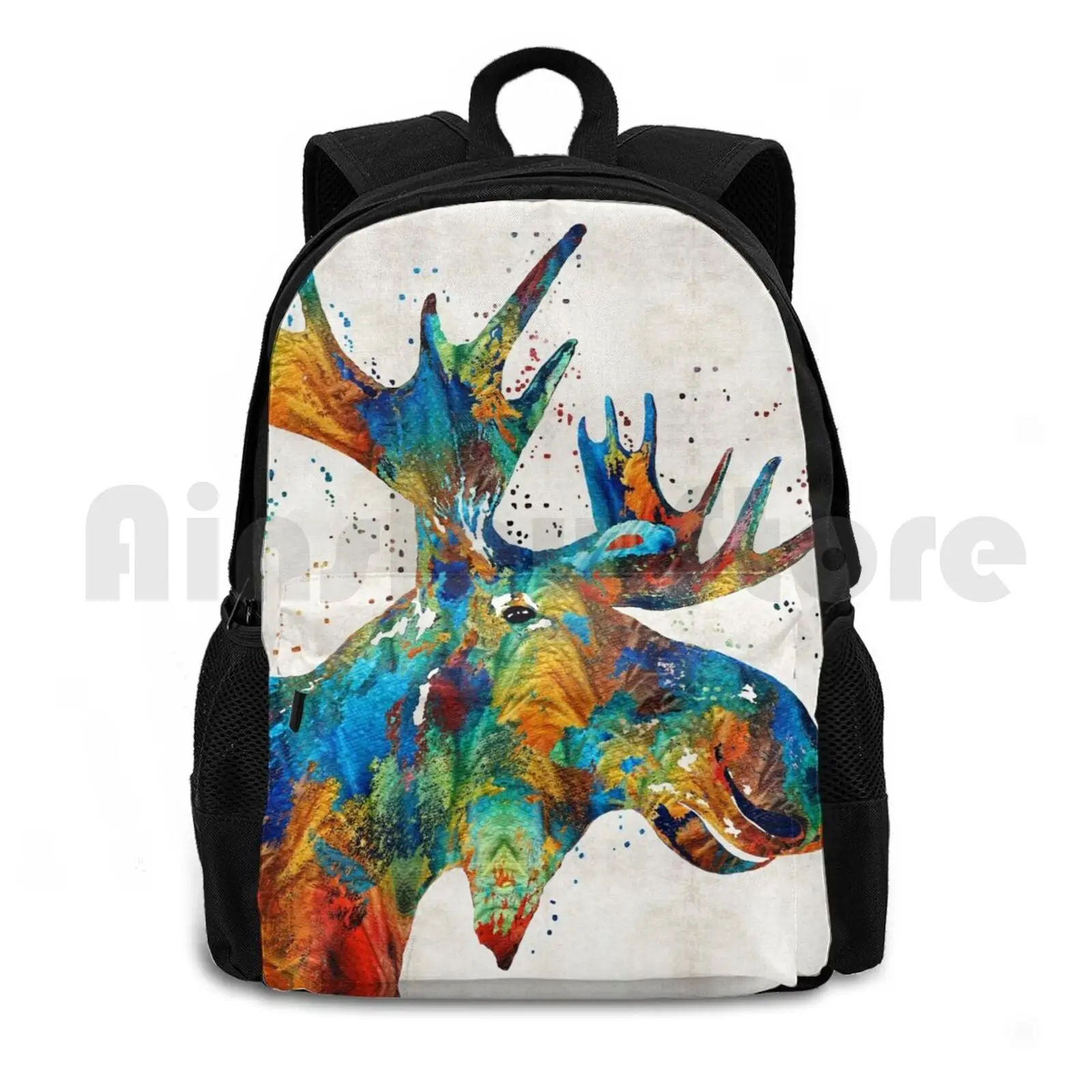 Colorful Moose Art-Confetti-By Sharon Cummings Outdoor Hiking Backpack Waterproof Camping Travel Moose Pop Art Animal Animals