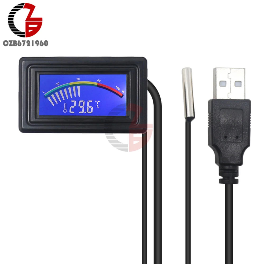 C/F USB Thermometer LCD Analog Digital Car PC Temperature Meter Indoor Aquarium Incubator Temp Detector Tester DC 5V 12V 24V