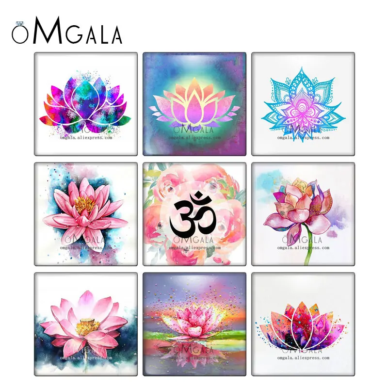 

Buddhist lotus flowers Patterns 10pcs mixed 12mm/20mm/25mm/30mm photo glass cabochon demo flat back Making findings