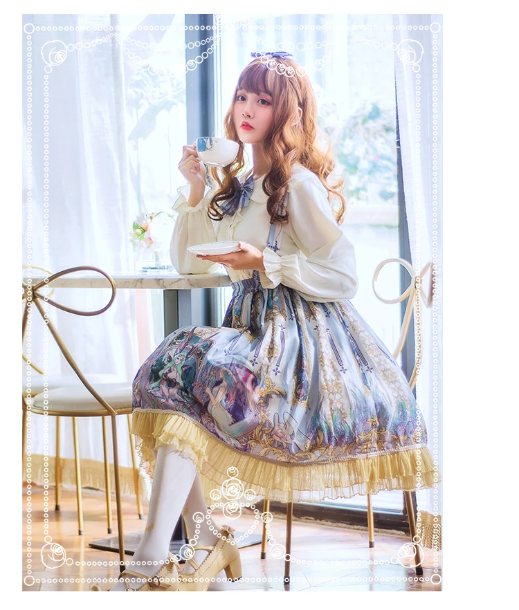 Robe lolita vintage pour étudiantes japonaises, taille haute, imprimé victorien, kawaii, gothique, pour filles