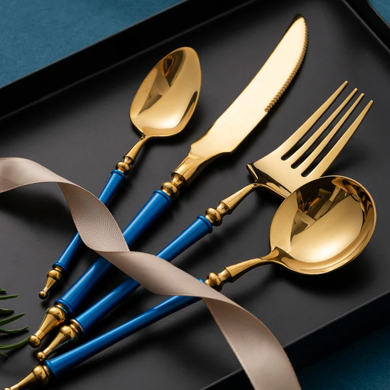 

4/6PCS Luxury 304 Stainless Steel Cutlery Set Steak Cutlery Western Food Roman Column Coffee Spoon Gift European-style Hotel