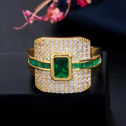 CWWZircons Monaco Luxury 585 Gold Color Green CZ Promise Ring for Women Wedding Engagement Dubai Punk Bridal Finger Rings R148