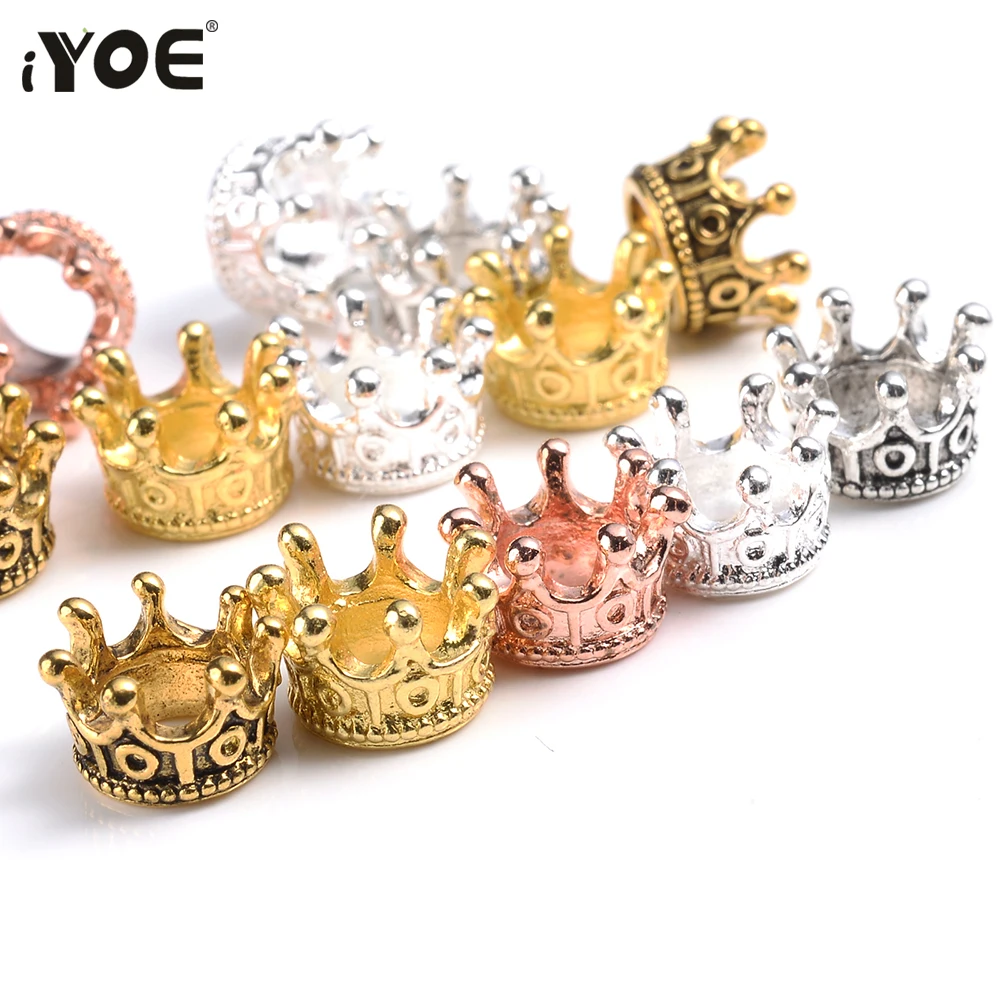 iYOE 10pcs Vintage Mix Princess Imperial Crown Spacer Beads For Jewelry Making Alloy Beads DIY Beaded Bracelet Accessories